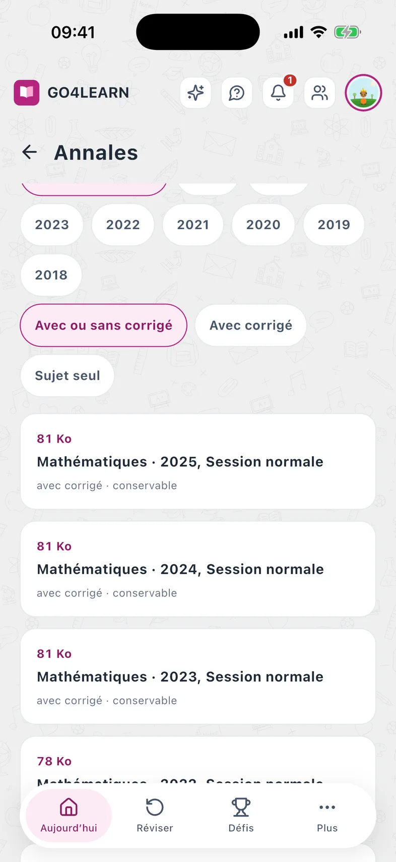 Les annales de mathématiques, chacune avec son poids en Ko